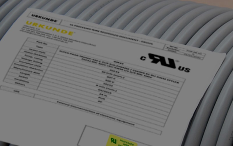 Documento UL sobre un rollo de cable