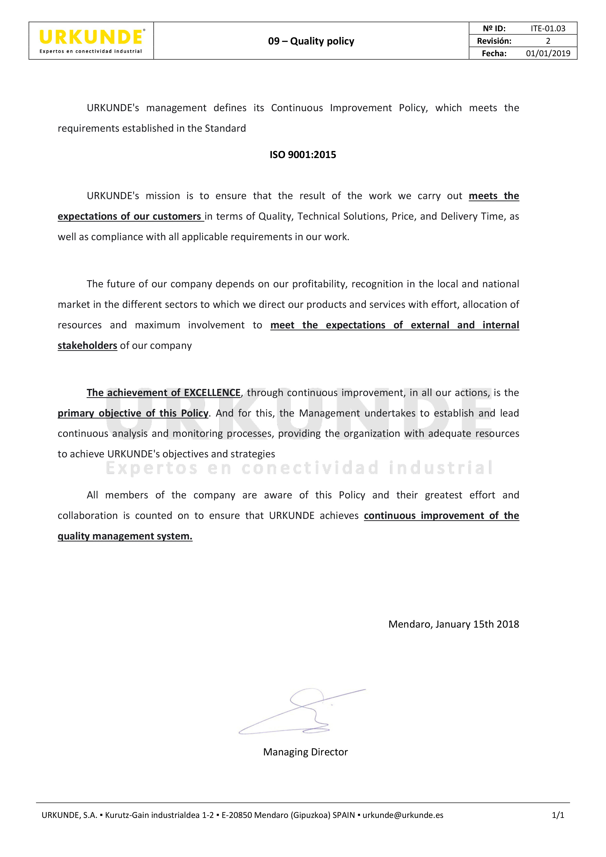 Política de Gestión Medioambiental