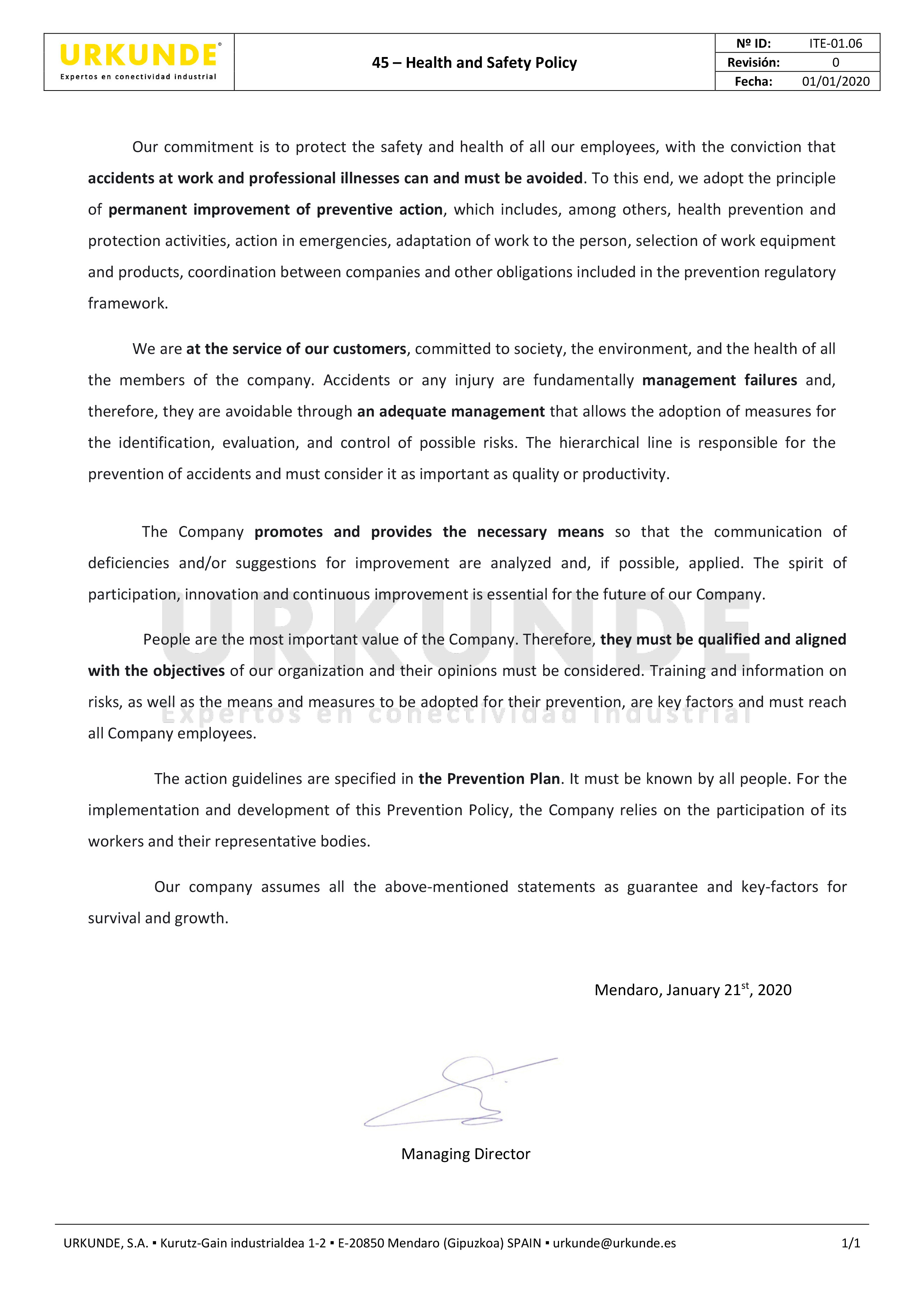 Política de Seguridad y Salud Laboral